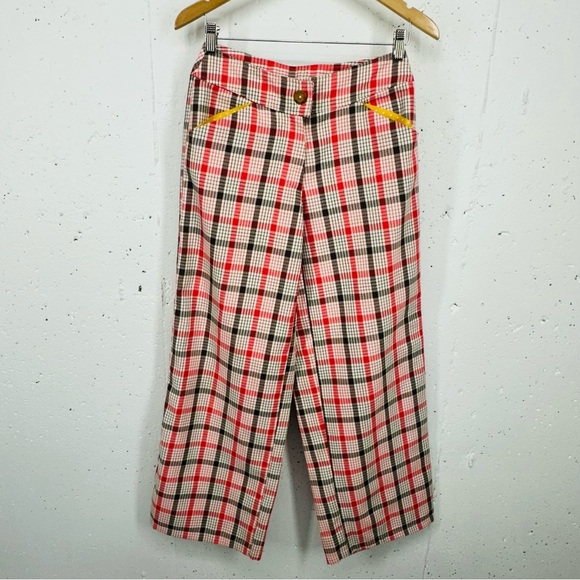 Vintage Handmade Women’s Size 4 / 6 Red White Brown Plaid Wide Leg Pants - Picture 2 of 13